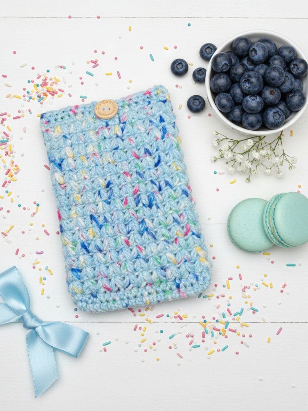 Kindle Paperwhite Sleeve — Blueberry Sprinkles Crochet E-Reader Paperback Cover